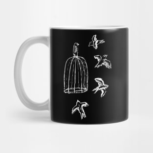 Birds flying around a cage Mug